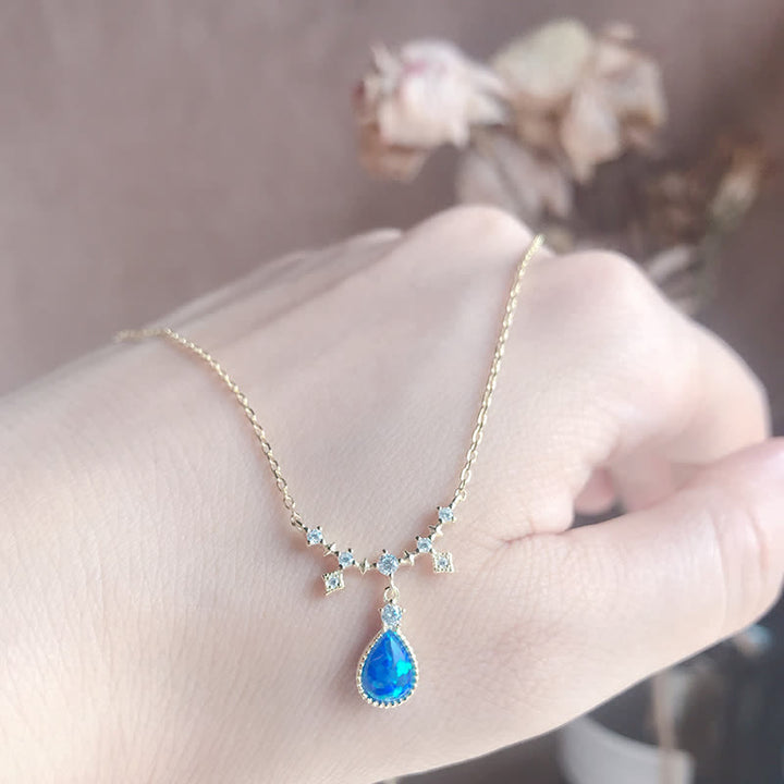 Olivenorma Blue Opa White Zircon Water Drop Pendant Necklace - image 16