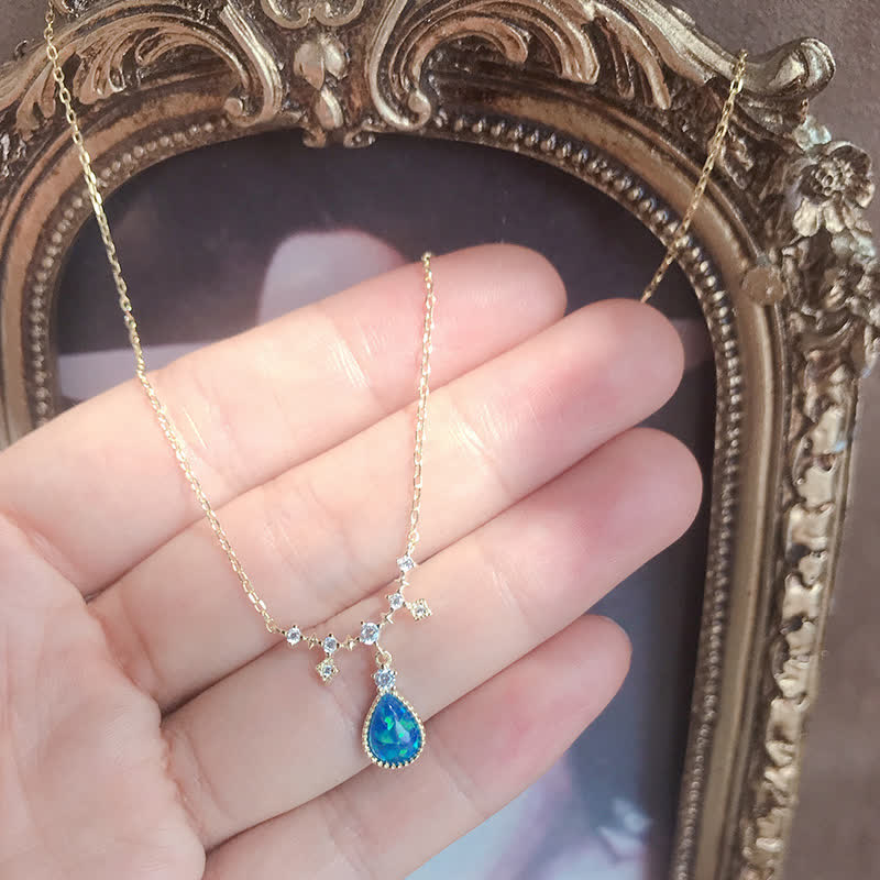 Olivenorma Blue Opa White Zircon Water Drop Pendant Necklace - image 17