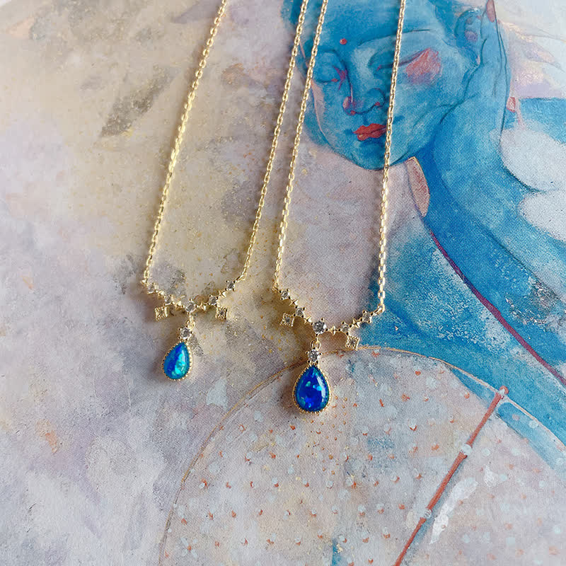 Olivenorma Blue Opa White Zircon Water Drop Pendant Necklace - image 3