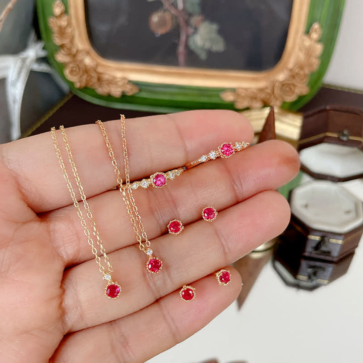 Olivenorma Delicate Garnet Ring Earrings Necklace - image 2