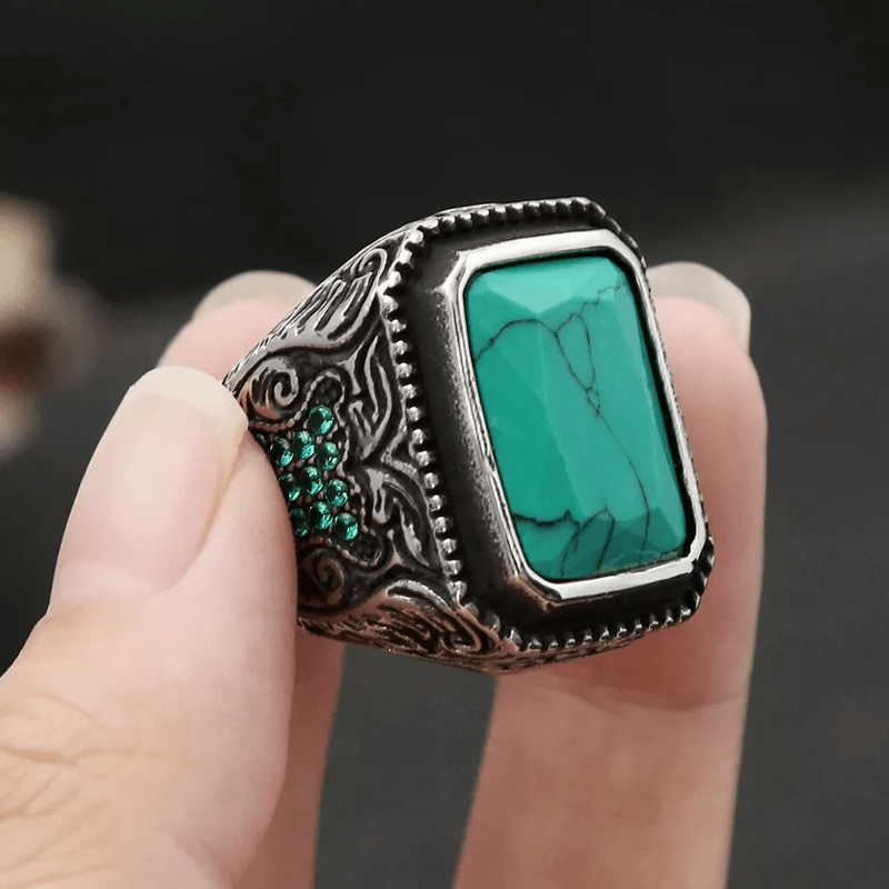 Olivenorma Vintage Turquoise Eagle Indian Ring - image 2