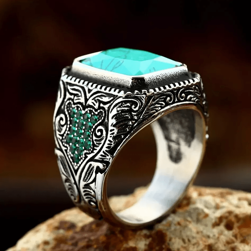 Olivenorma Vintage Turquoise Eagle Indian Ring - image 3