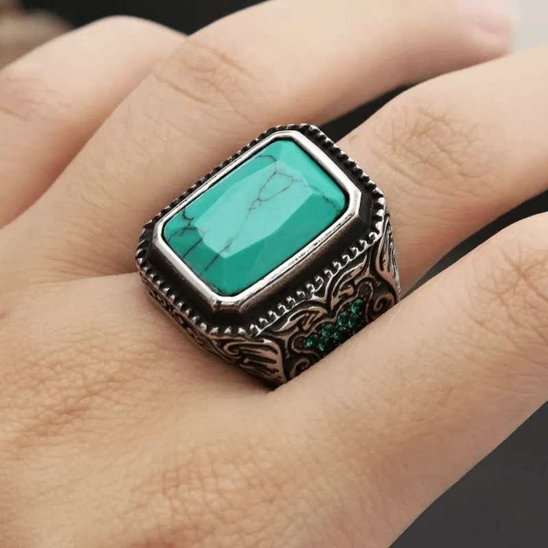 Olivenorma Vintage Turquoise Eagle Indian Ring - image 1