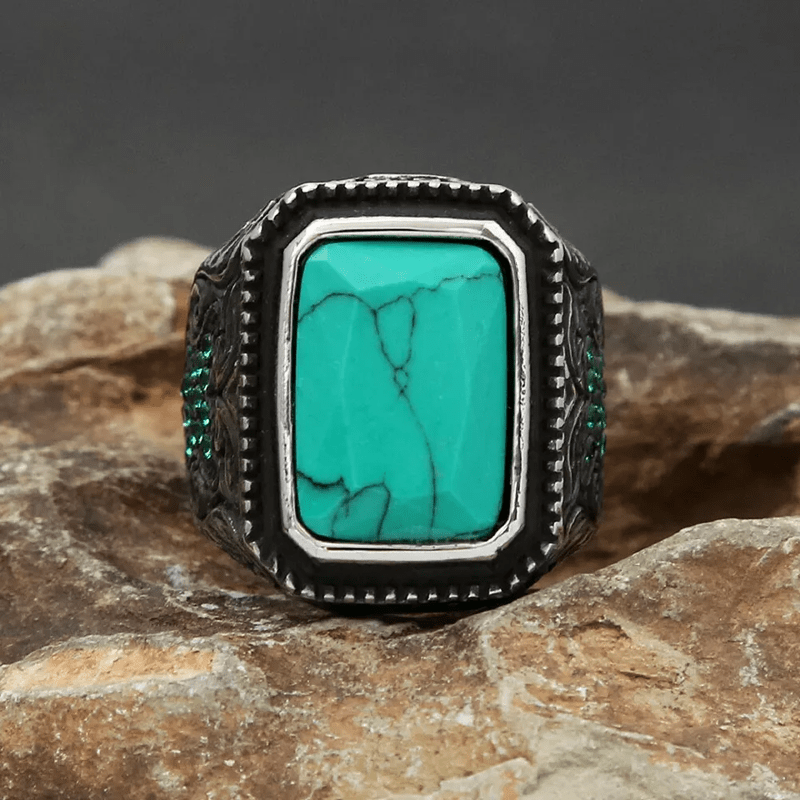Olivenorma Vintage Turquoise Eagle Indian Ring - image 5