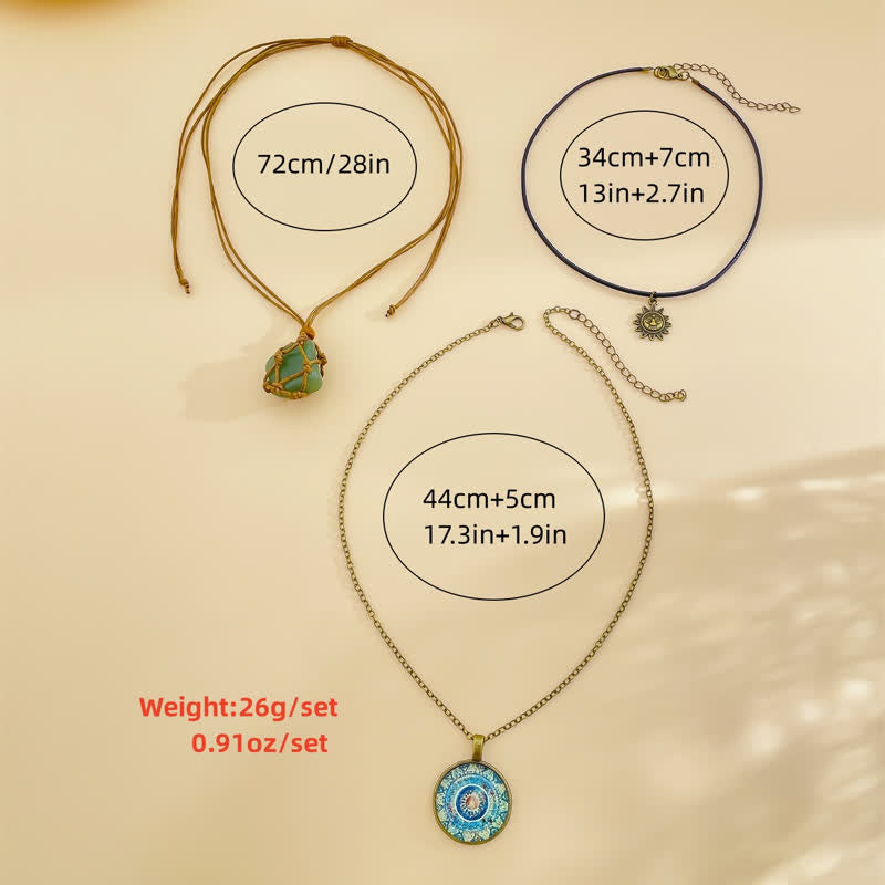 Olivenorma Green Aventurine Sun Pendant Three Layer Necklace Set - image 5