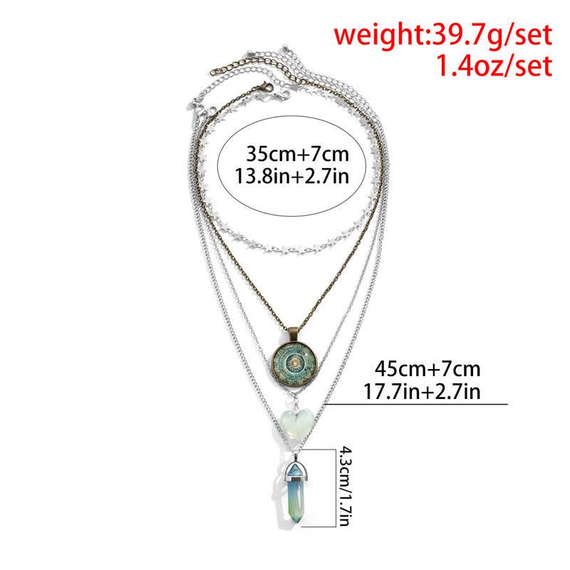 Olivenorma Opalite Heart Pendant Three Layer Necklace Set - image 10