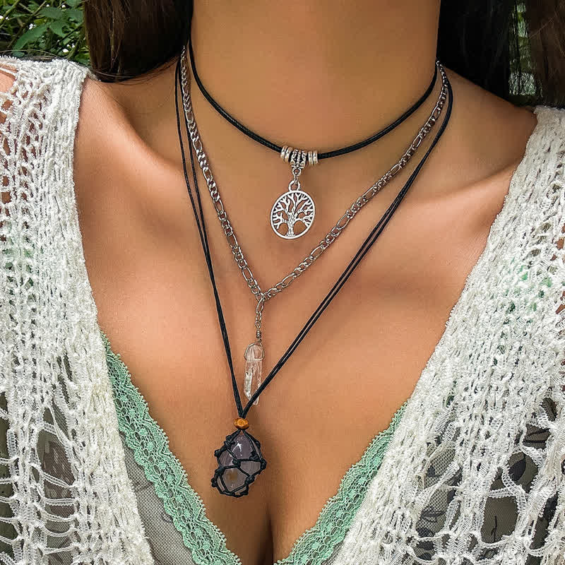 Olivenorma Natural Stone Tree Of Life Pendant Necklace Set - Clear Crystal - image 28