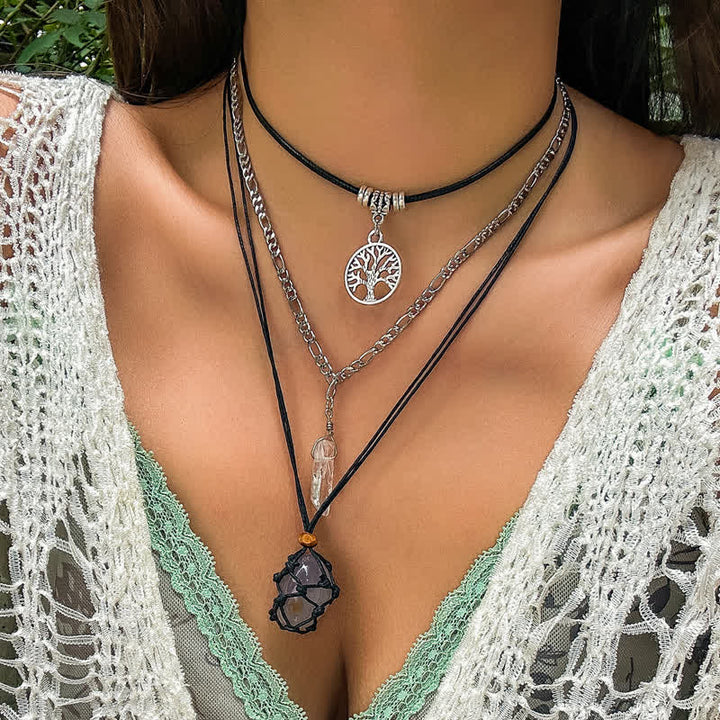 Olivenorma Natural Stone Tree Of Life Pendant Necklace Set - Clear Crystal - image 28