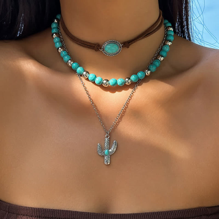 Olivenorma Turquoise Alloy Bull Head Pendant Necklace Set - Turquoise#1 - image 0