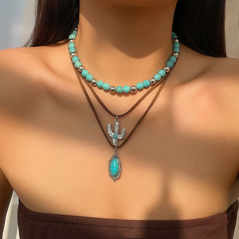 Olivenorma Turquoise Alloy Bull Head Pendant Necklace Set - Turquoise#5 - image 4