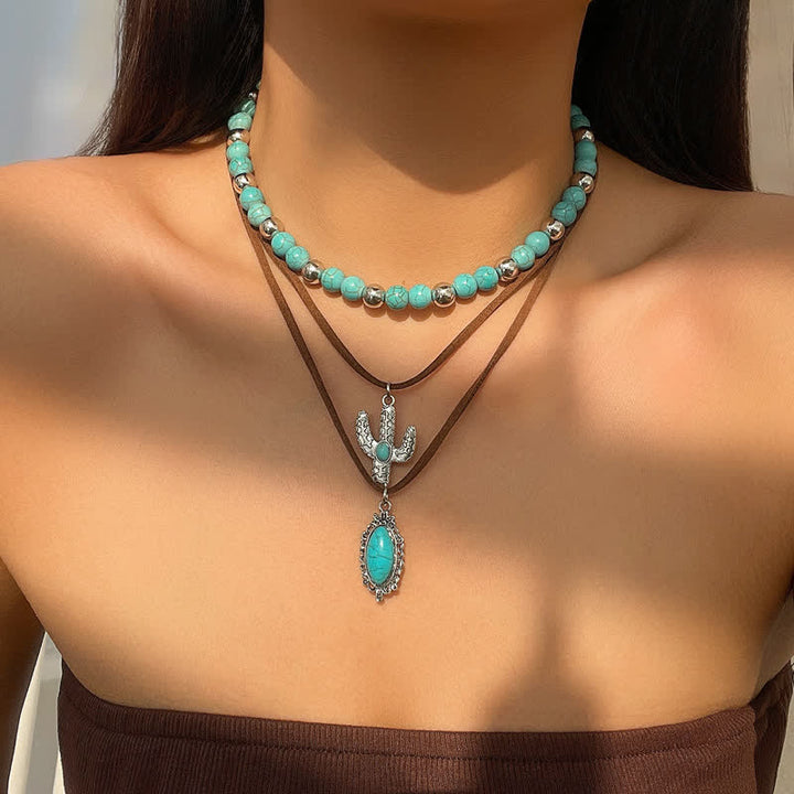 Olivenorma Turquoise Alloy Bull Head Pendant Necklace Set - Turquoise#5 - image 4