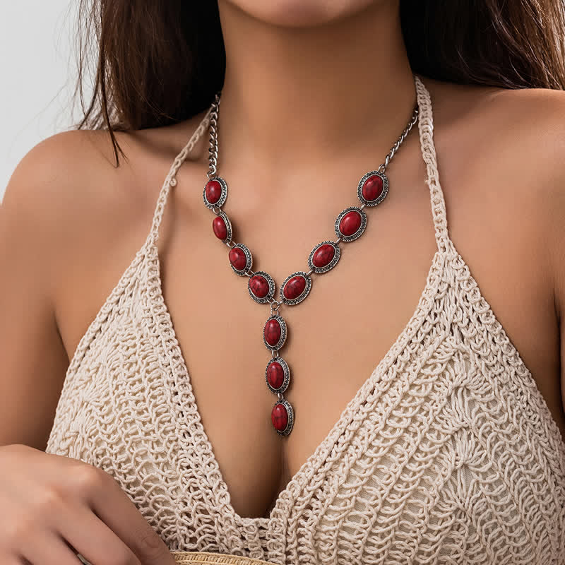 Olivenorma Natural Turquoise Exaggerated Long Pendant Necklace Set - image 22