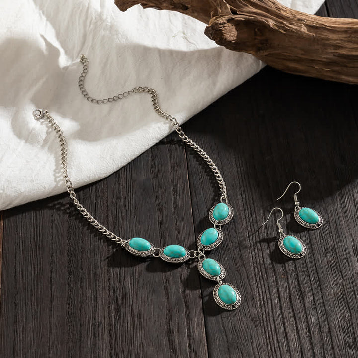 Olivenorma Natural Turquoise Exaggerated Long Pendant Necklace Set - image 3
