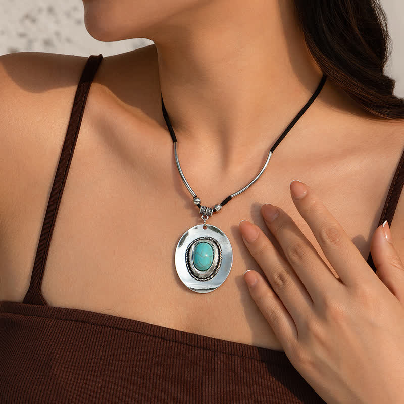 Olivenorma Natural Turquoise Exaggerated Pendant Earrings Necklace - Necklace - image 1