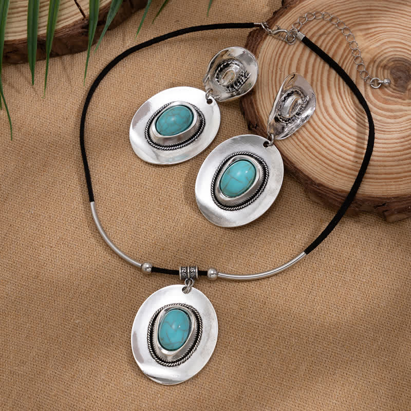 Olivenorma Natural Turquoise Exaggerated Pendant Earrings Necklace - image 9