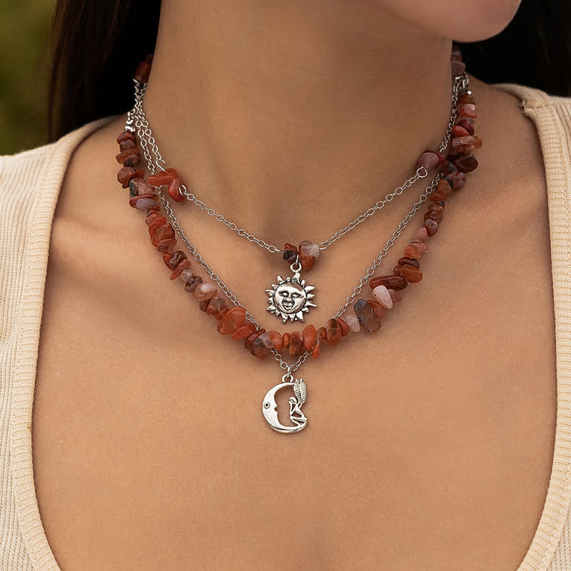 Olivenorma Ethnic Gravel Beads Sun Tree Of Life Necklace - Red Agate - image 0