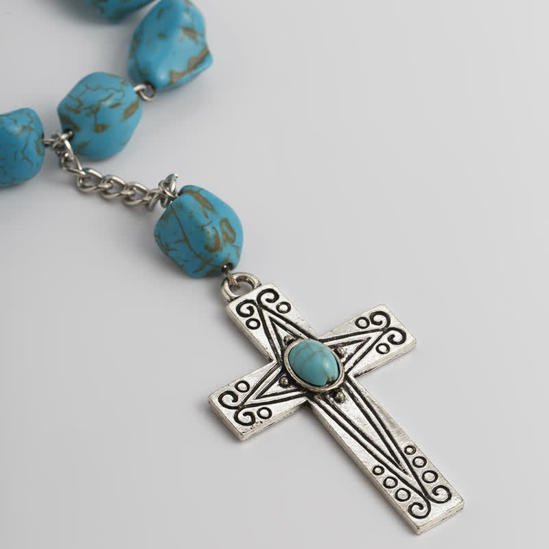 Olivenorma Natural Turquoise Exaggerated Cross Pendant Necklace Set - image 3