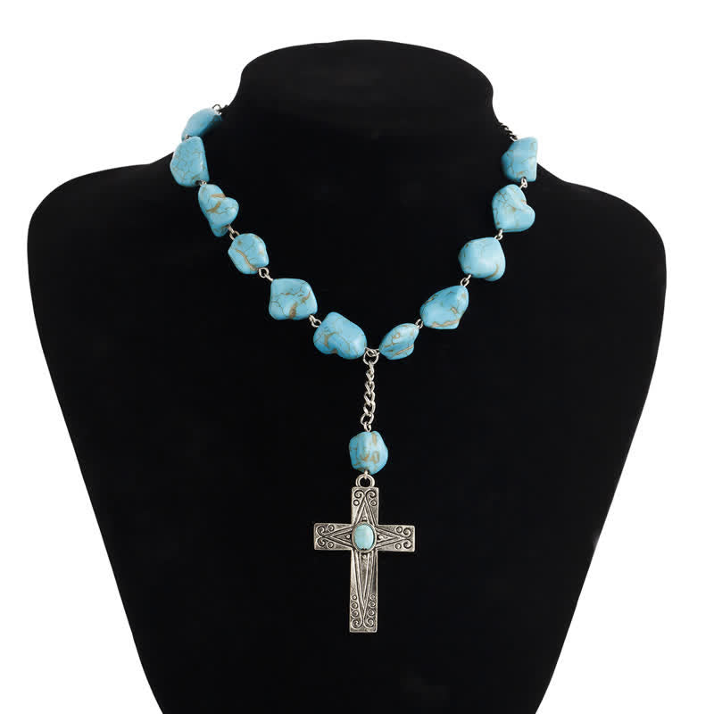 Olivenorma Natural Turquoise Exaggerated Cross Pendant Necklace Set - image 4