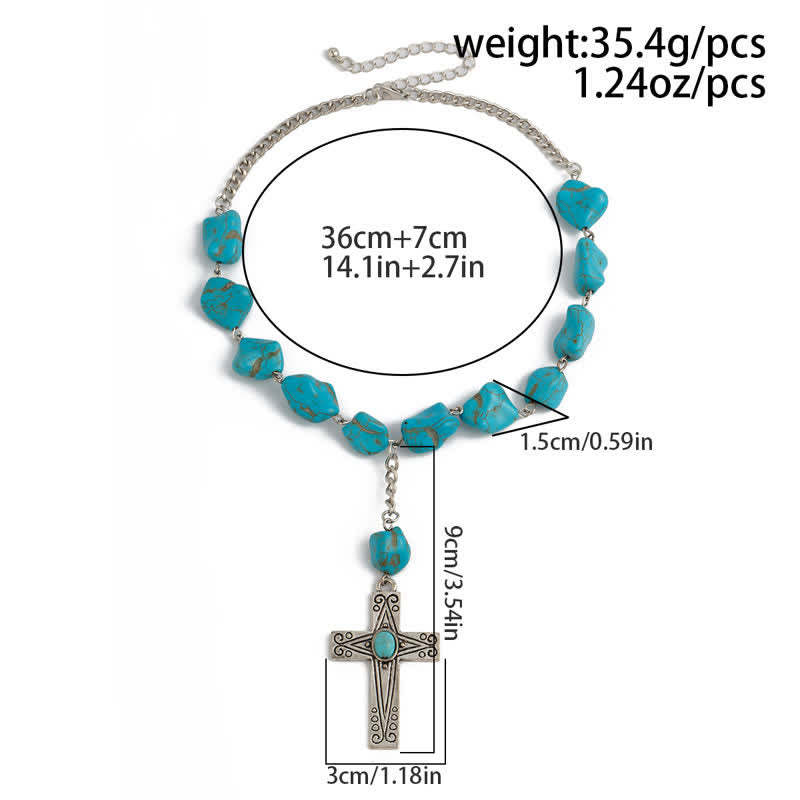 Olivenorma Natural Turquoise Exaggerated Cross Pendant Necklace Set - image 5