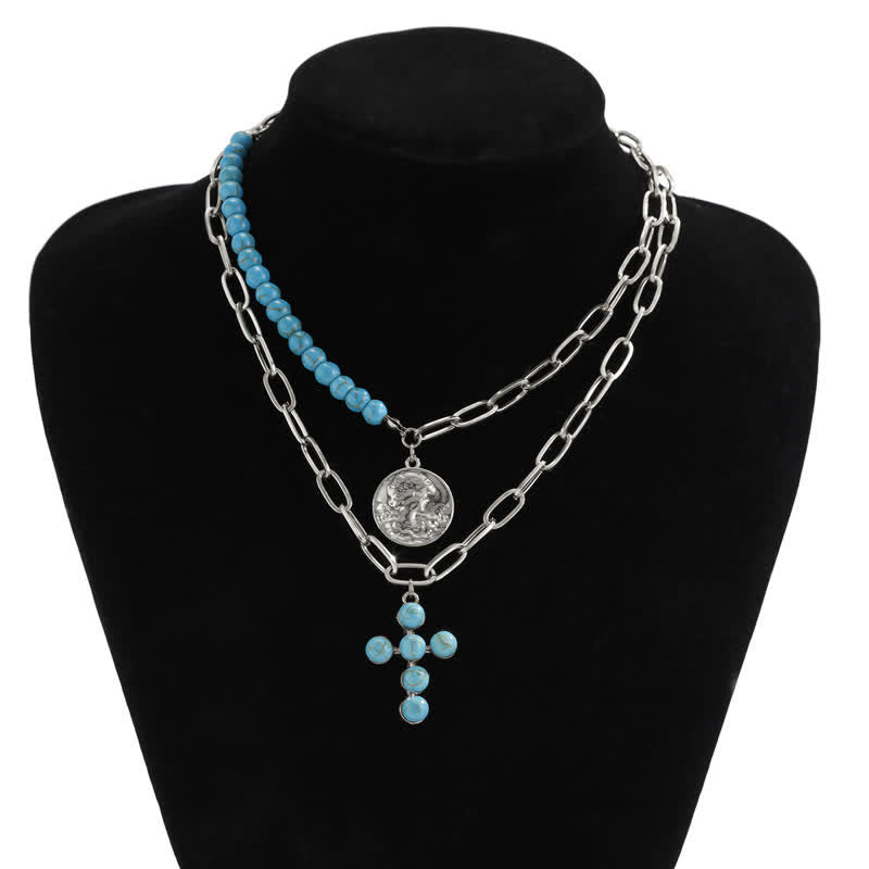 Olivenorma Natural Turquoise Exaggerated Cross Pendant Necklace Set - image 8