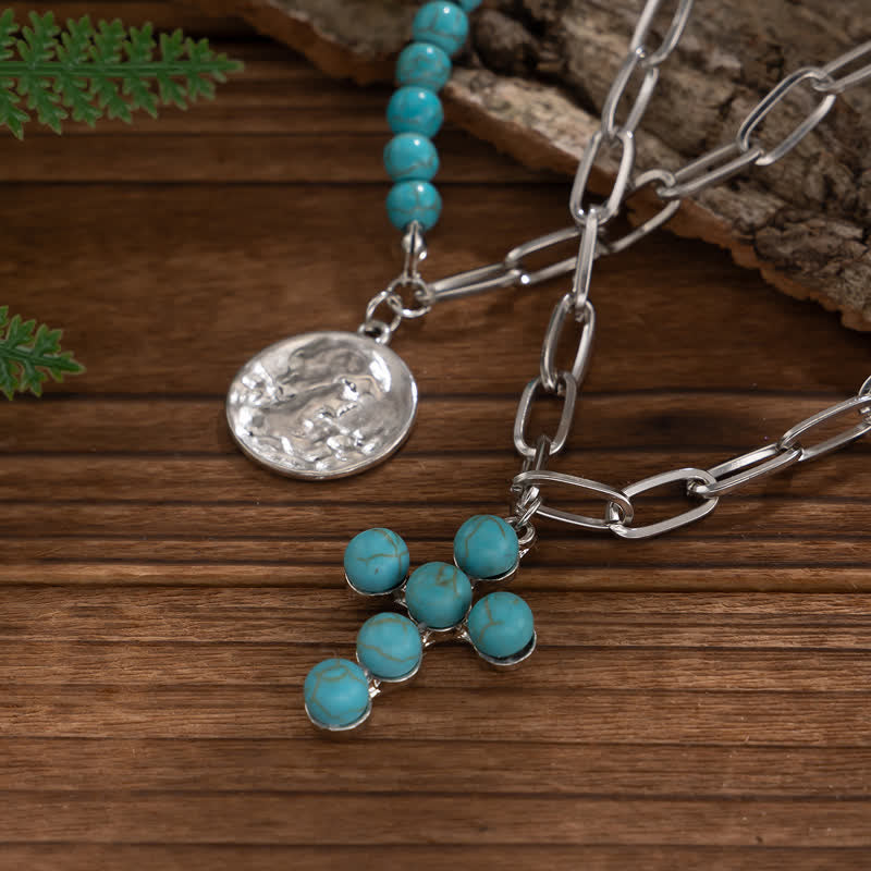Olivenorma Natural Turquoise Exaggerated Cross Pendant Necklace Set - image 7