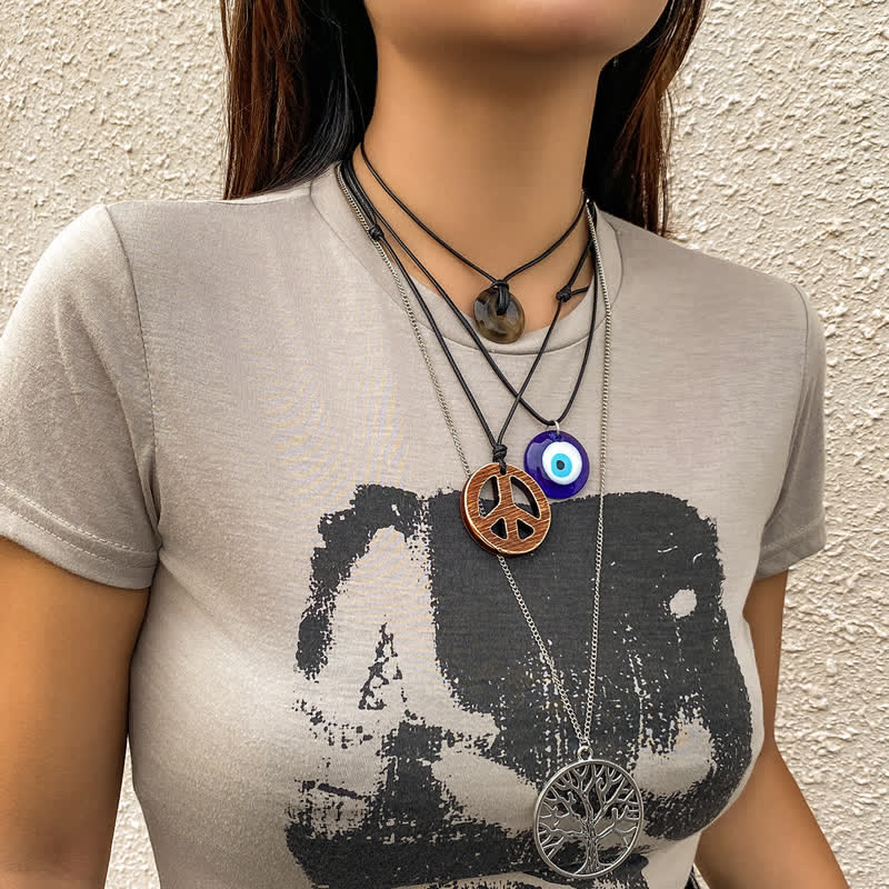 Olivenorma Chakra Tree Of Life Evil Eye Pendant Necklace Set - image 1