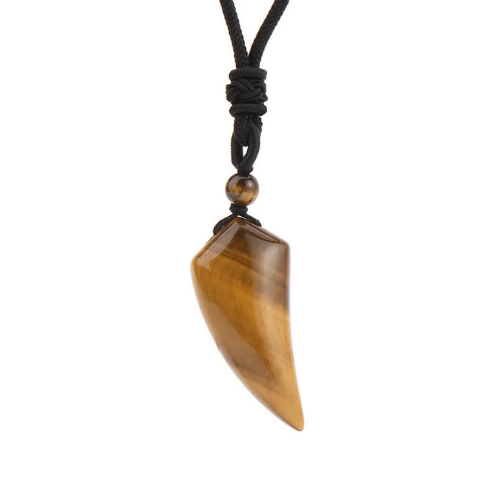 Olivenorma Natural Stone Cut Wolf Tooth Shape Pendant Necklace - Tiger Eye - image 2