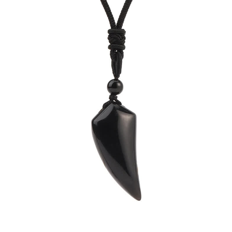 Olivenorma Natural Stone Cut Wolf Tooth Shape Pendant Necklace - Obsidian - image 10
