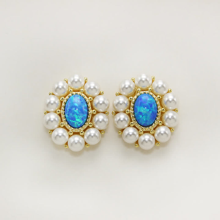 Olivenorma Blue Opal Freshwater Pearl Sunflower Pendant Jewelry Set - image 4