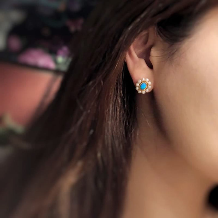 Olivenorma Blue Opal Freshwater Pearl Sunflower Pendant Jewelry Set - image 3