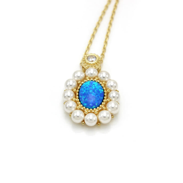 Olivenorma Blue Opal Freshwater Pearl Sunflower Pendant Jewelry Set - image 17