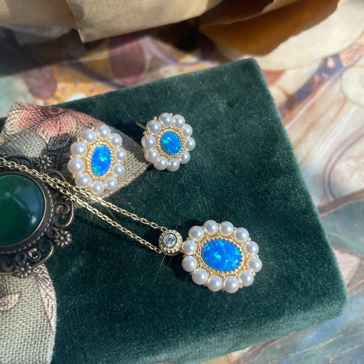 Olivenorma Blue Opal Freshwater Pearl Sunflower Pendant Jewelry Set - Blue Opal Necklace - image 10