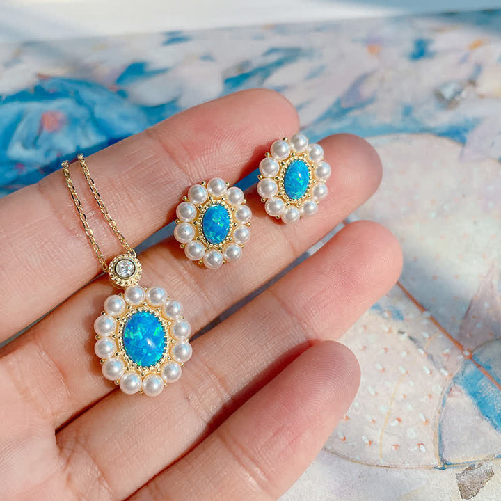 Olivenorma Blue Opal Freshwater Pearl Sunflower Pendant Jewelry Set - image 25