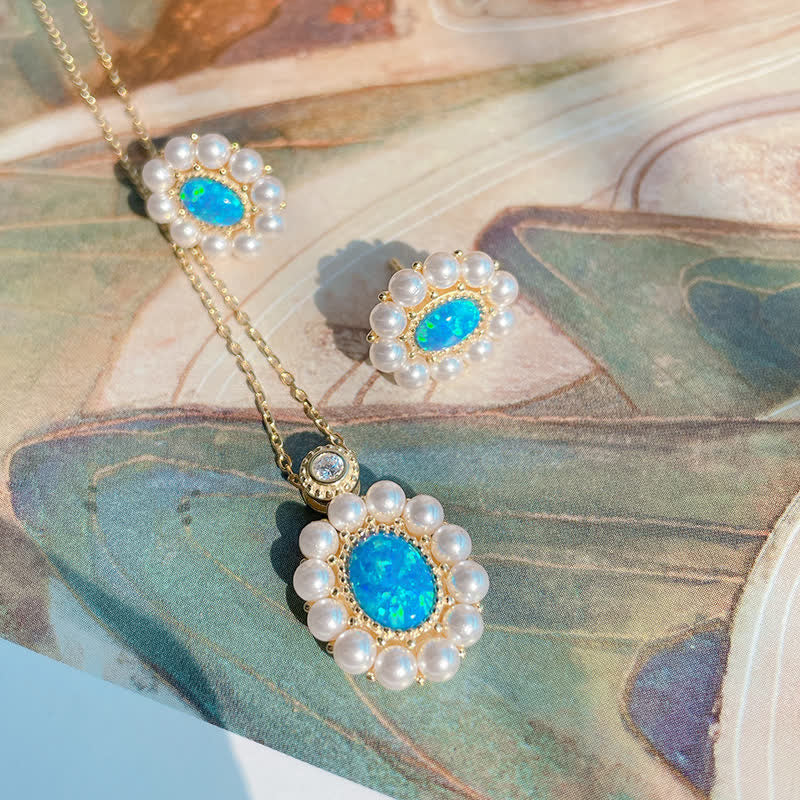 Olivenorma Blue Opal Freshwater Pearl Sunflower Pendant Jewelry Set - image 14