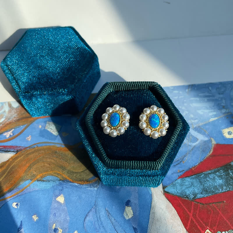 Olivenorma Blue Opal Freshwater Pearl Sunflower Pendant Jewelry Set - image 2