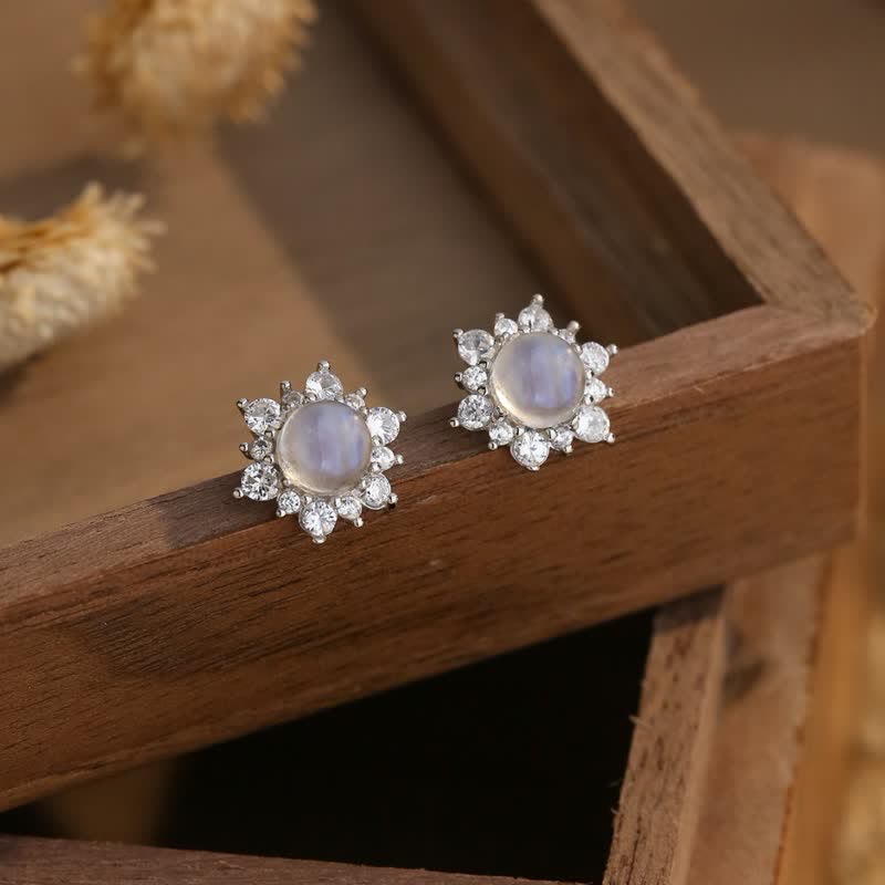 Olivenorma 925 Silver Zircon Bezel Moonstone Earrings - Moonstone - image 0