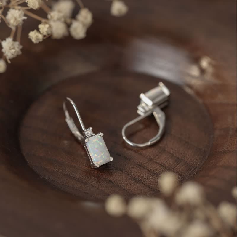 Olivenorma 925 Silver Square Opal Earrings - image 3