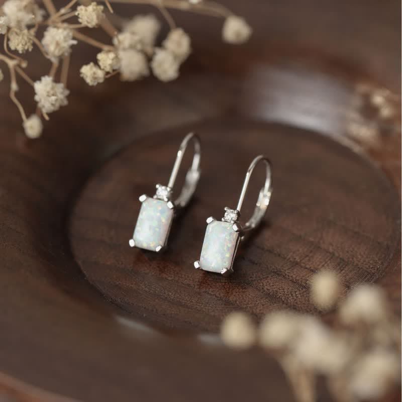 Olivenorma 925 Silver Square Opal Earrings - Opal - image 0