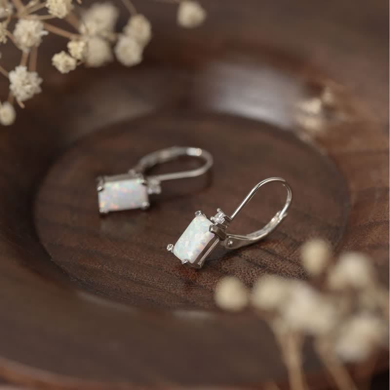 Olivenorma 925 Silver Square Opal Earrings - image 4