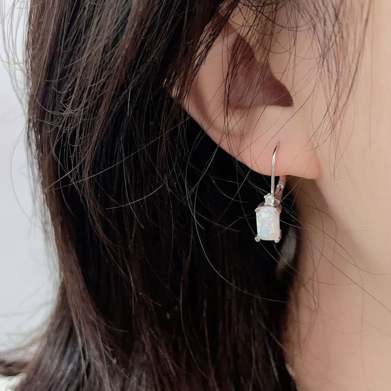 Olivenorma 925 Silver Square Opal Earrings - image 1