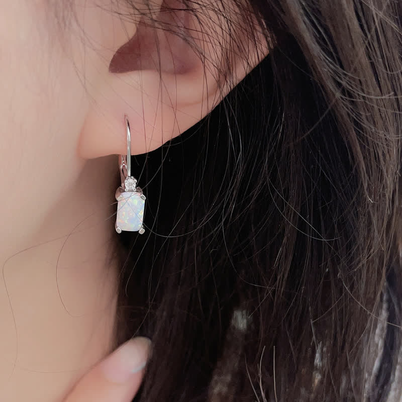 Olivenorma 925 Silver Square Opal Earrings - image 2