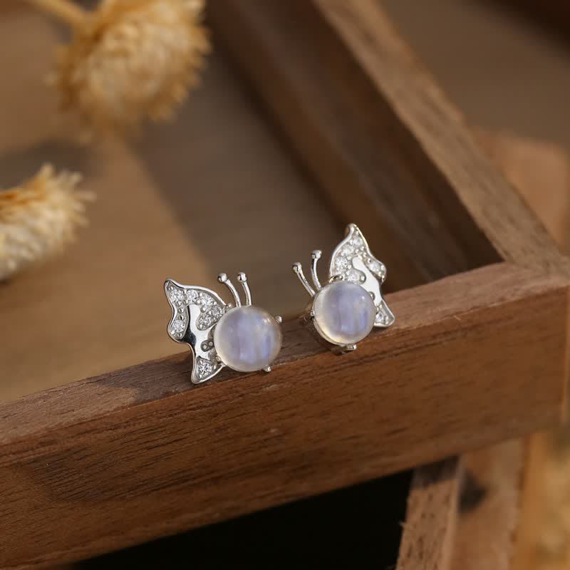 Olivenorma 925 Silver Butterfly Shape Moonstone Earrings - Moonstone - image 0