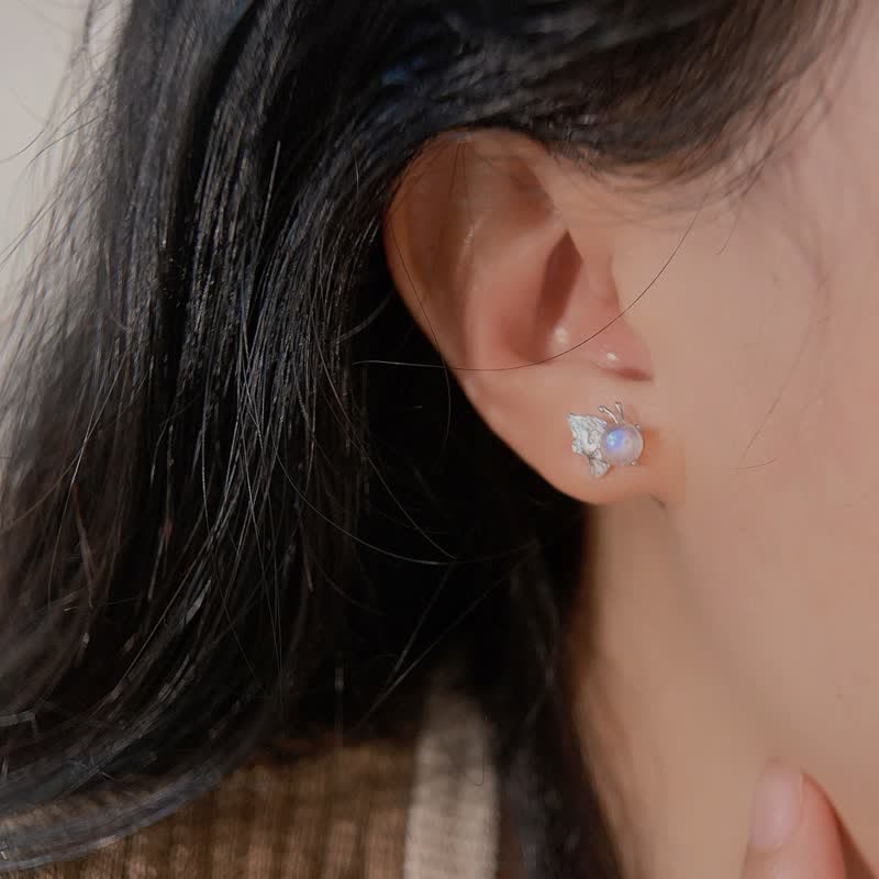 Olivenorma 925 Silver Butterfly Shape Moonstone Earrings - image 2