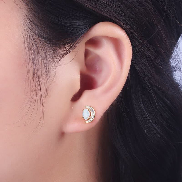 Olivenorma 925 Silver Crescent Shaped Opal Earrings - image 5