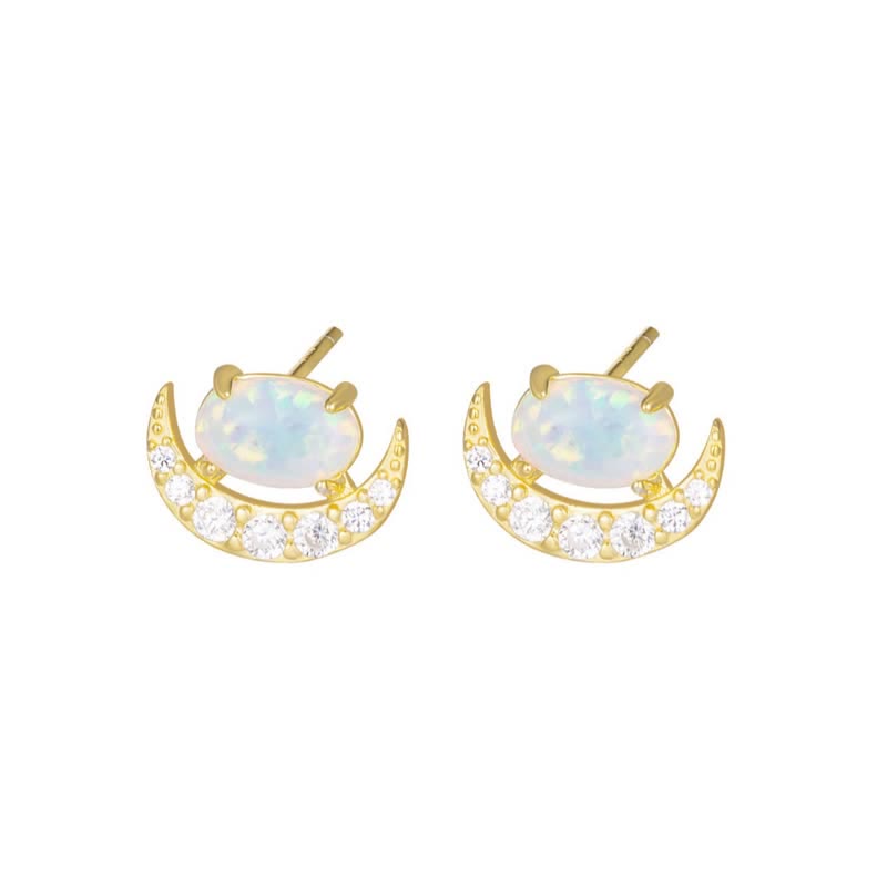 Olivenorma 925 Silver Crescent Shaped Opal Earrings - image 3