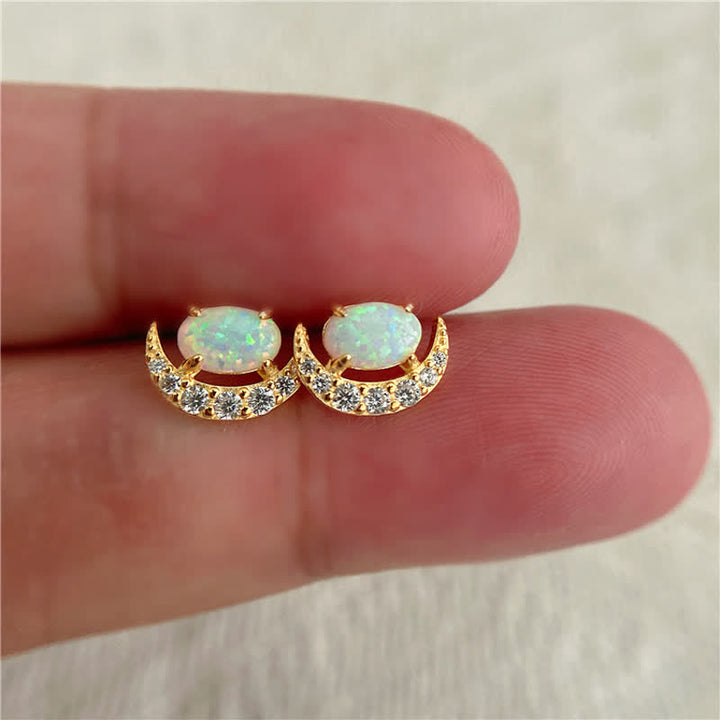 Olivenorma 925 Silver Crescent Shaped Opal Earrings - image 1