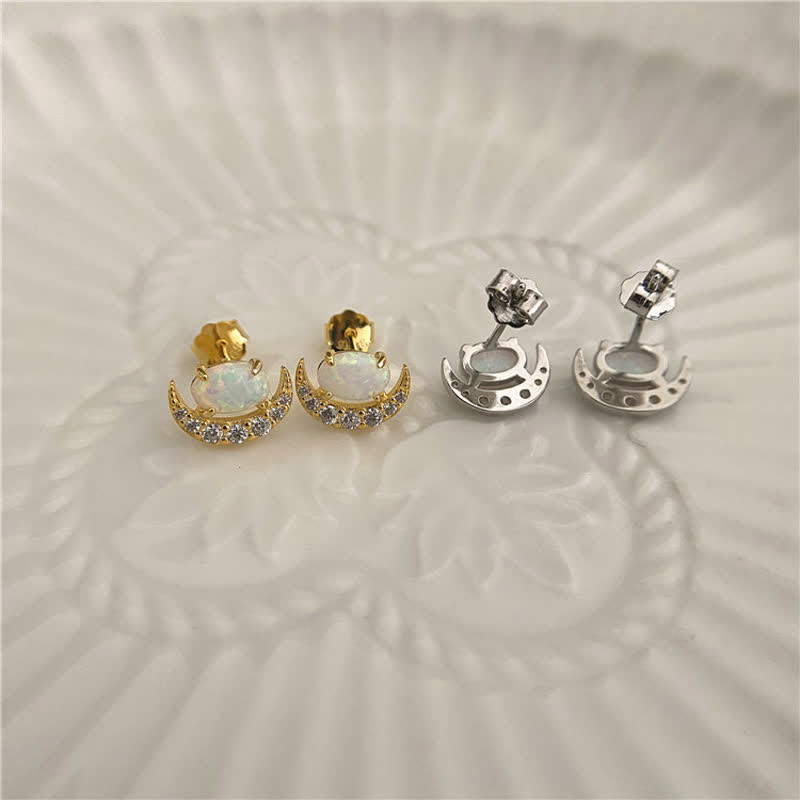 Olivenorma 925 Silver Crescent Shaped Opal Earrings - image 6