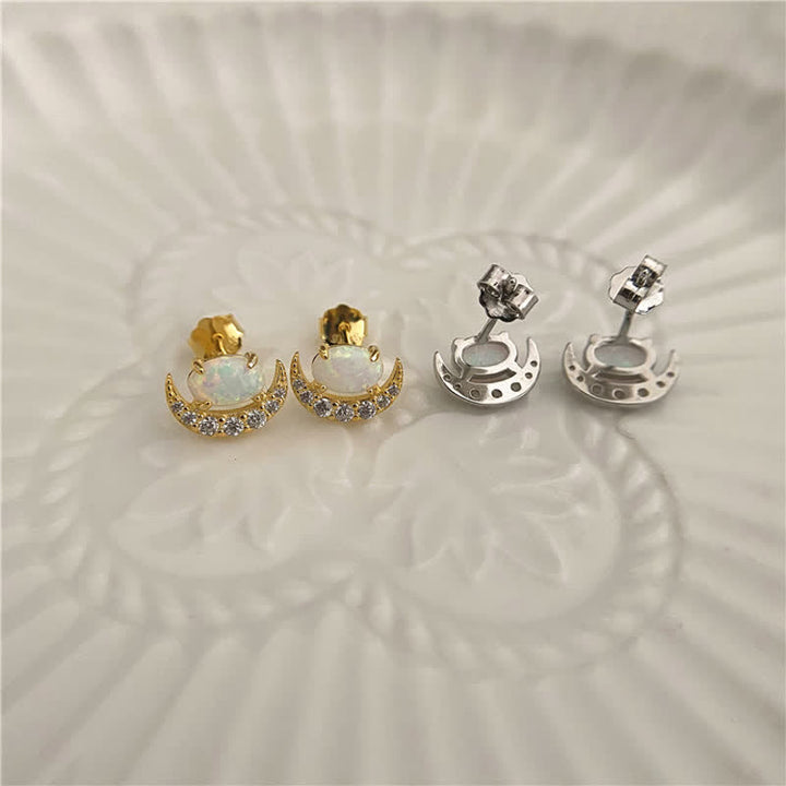 Olivenorma 925 Silver Crescent Shaped Opal Earrings - image 6