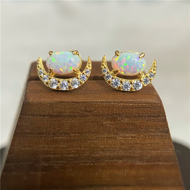 Olivenorma 925 Silver Crescent Shaped Opal Earrings - Golden - image 0