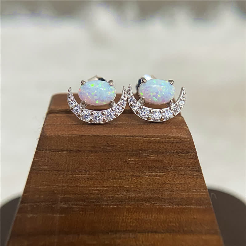 Olivenorma 925 Silver Crescent Shaped Opal Earrings - Silver - image 4